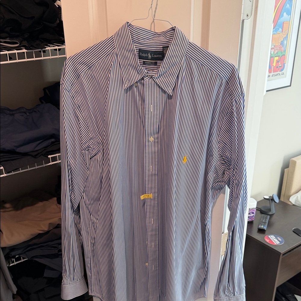 Ralph Lauren Men's Navy and White Striped Shirt